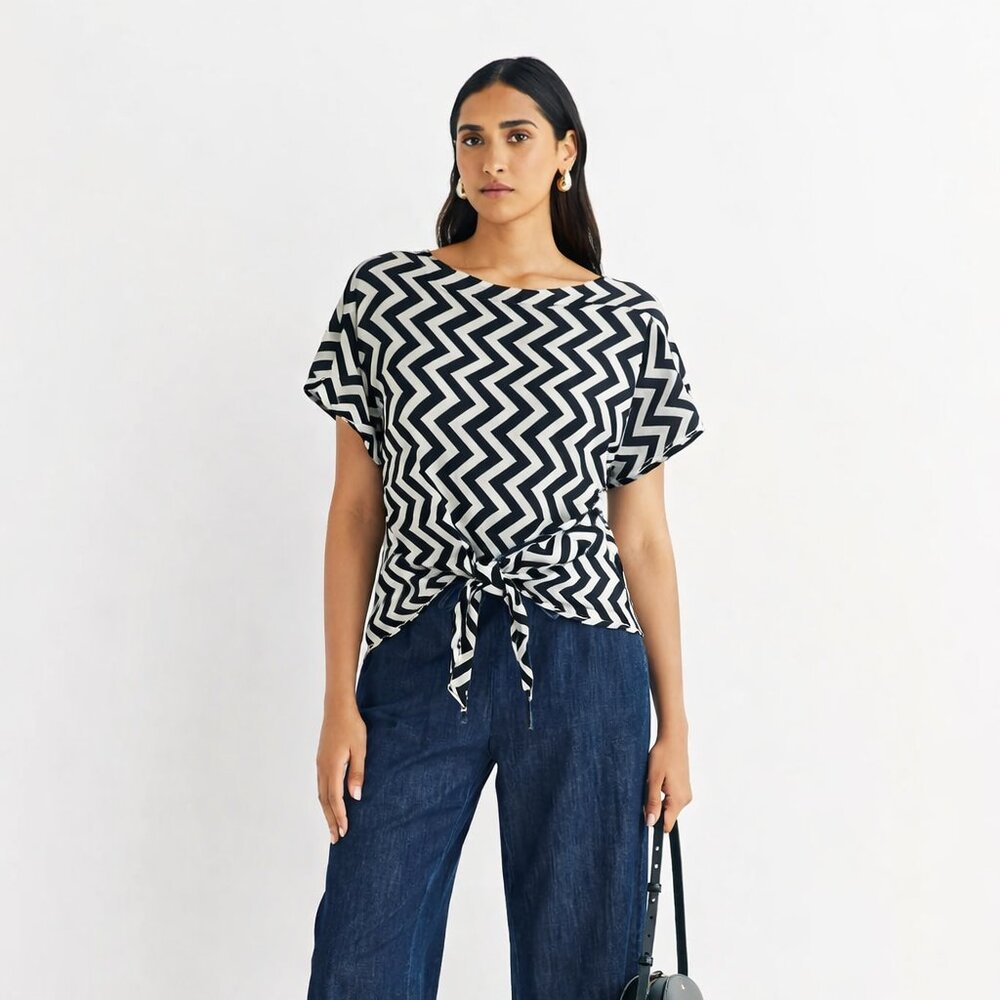 EMME MARELLA Zigzag Patterned Blouse in Black and White